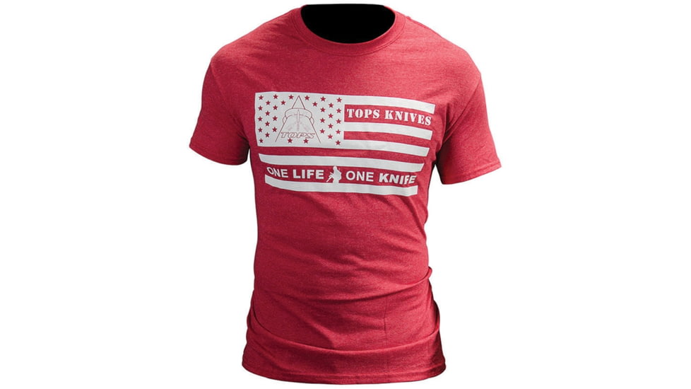 TOPS Knives T-Shirt Flag Logo, Red, Medium, TS-FLAGRED MEDIUM