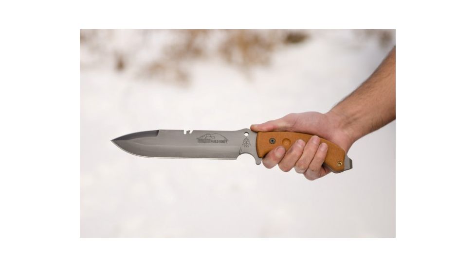 Tops Knives Tahoma Field Knife, w/Unsharpened top edge, Tan, 7.75in, TAHO-03TNS
