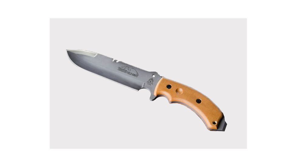 Tops Knives Tahoma Field Knife, w/Unsharpened top edge, Tan, 7.75in, TAHO-03TNS