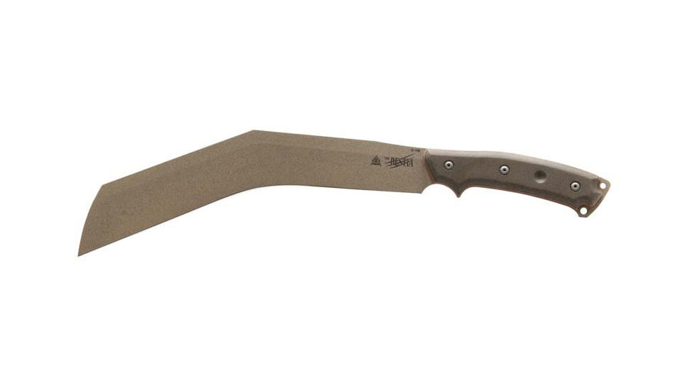 TOPS Knives The Bestia Knife, 13 Tactical Stone finish 1095HC steel blade, Green and tan canvas micarta handle, TBST-01