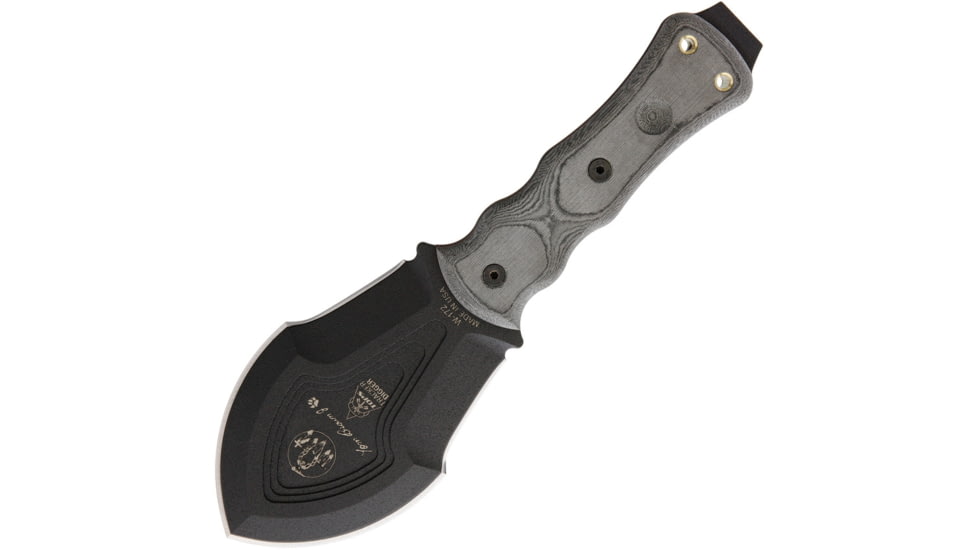 TOPS Knives Tracker Digger Knife, 10.5in Overall, 4.75in Black Traction Coated Double Edge 1095Hc Steel Blade, Black Linen Micarta Handle, Black Nylon Molle Compatible Sheath, TBT-DIG