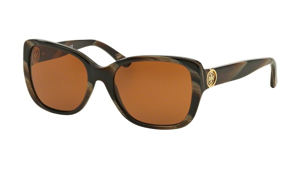 Tory Burch TY7086A Sunglasses 153073-55 - Dark Brown Horn Frame, Amber Solid Lenses