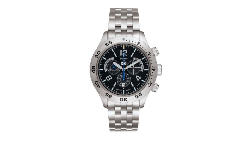 Traser Chronograph Elegance, Steel Strap, Black, 46mm, 105034