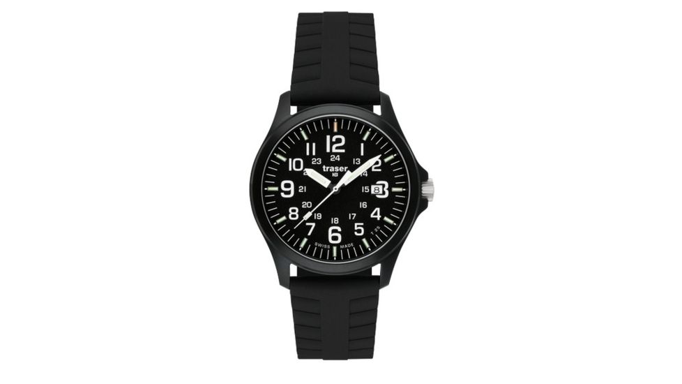 Traser Office Pro, Silicone with safety clasp Strap, Black, 42mm, 107103