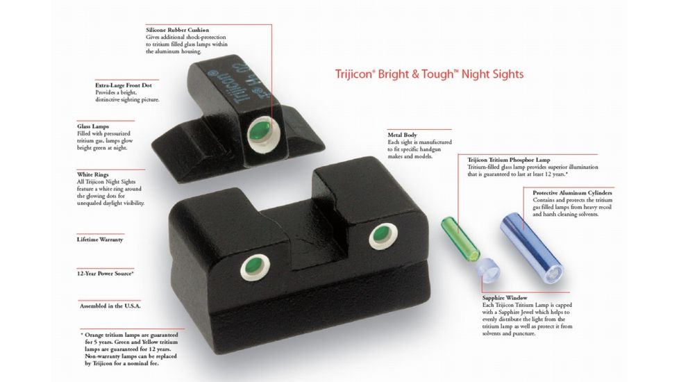 Trijicon Bright &amp; Tough Night Sight Set, Black w/ Green Front &amp; Yellow Rear - USP - HK06Y