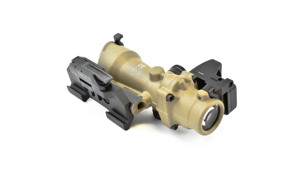 Trijicon 4x32 ACOG ECOS, Center Illuminated Amber Crosshair 5.56 Reticle w/ Backup Iron Sights, Quick Release Mount &amp; LED 3.25 MOA Red Dot RMR Type 2, Cerakote FDE, 100555