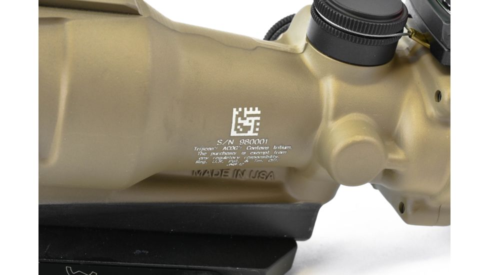 Trijicon 4x32 ACOG ECOS, Center Illuminated Amber Crosshair 5.56 Reticle w/ Backup Iron Sights, Quick Release Mount &amp; LED 3.25 MOA Red Dot RMR Type 2, Cerakote FDE, 100555