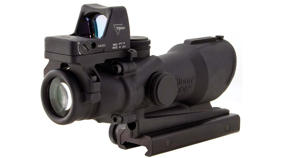 Trijicon 4x32 ACOG Rifle Scope, Center Illuminated Amber Crosshair .223 Reticle w/ Colt Knob Thumbscrew Mount &amp; LED 3.25 MOA Red Dot RMR Type 2, Black, 100556