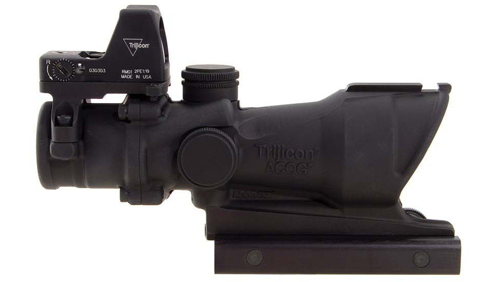 Trijicon 4x32 ACOG Rifle Scope, Center Illuminated Amber Crosshair .223 Reticle w/ Colt Knob Thumbscrew Mount &amp; LED 3.25 MOA Red Dot RMR Type 2, Black, 100556