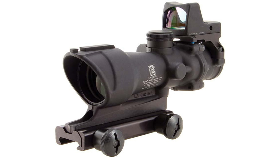 Trijicon 4x32 ACOG Rifle Scope, Center Illuminated Amber Crosshair .223 Reticle w/ Colt Knob Thumbscrew Mount &amp; LED 3.25 MOA Red Dot RMR Type 2, Black, 100556