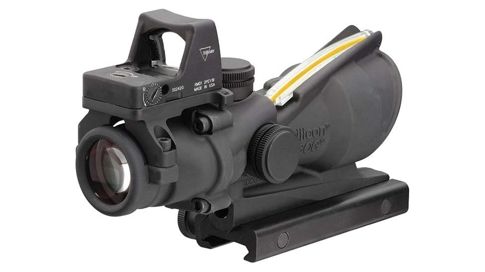 Trijicon 4x32 ACOG Rifle Scope, Dual Illuminated Amber Crosshair .223 Reticle w/ Colt Knob Thumbscrew Mount &amp; LED 3.25 MOA Red Dot RMR Type 2, Black, 100551