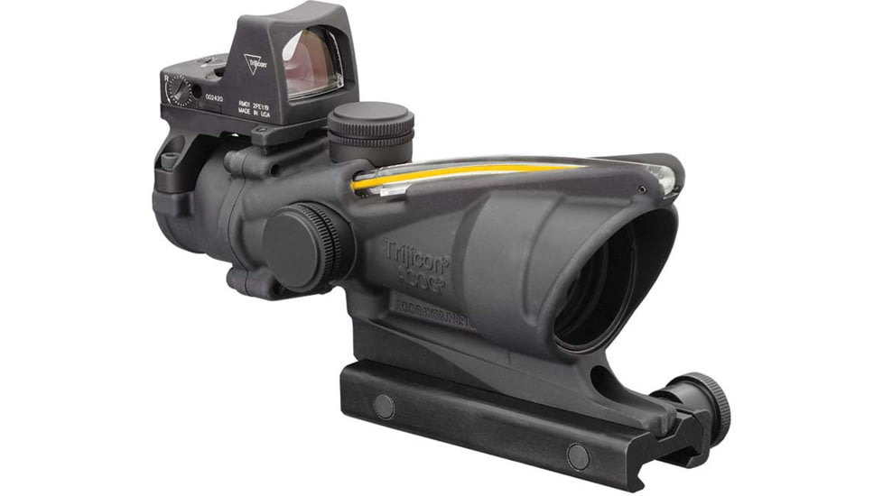 Trijicon 4x32 ACOG Rifle Scope, Dual Illuminated Amber Crosshair .223 Reticle w/ Colt Knob Thumbscrew Mount &amp; LED 3.25 MOA Red Dot RMR Type 2, Black, 100551