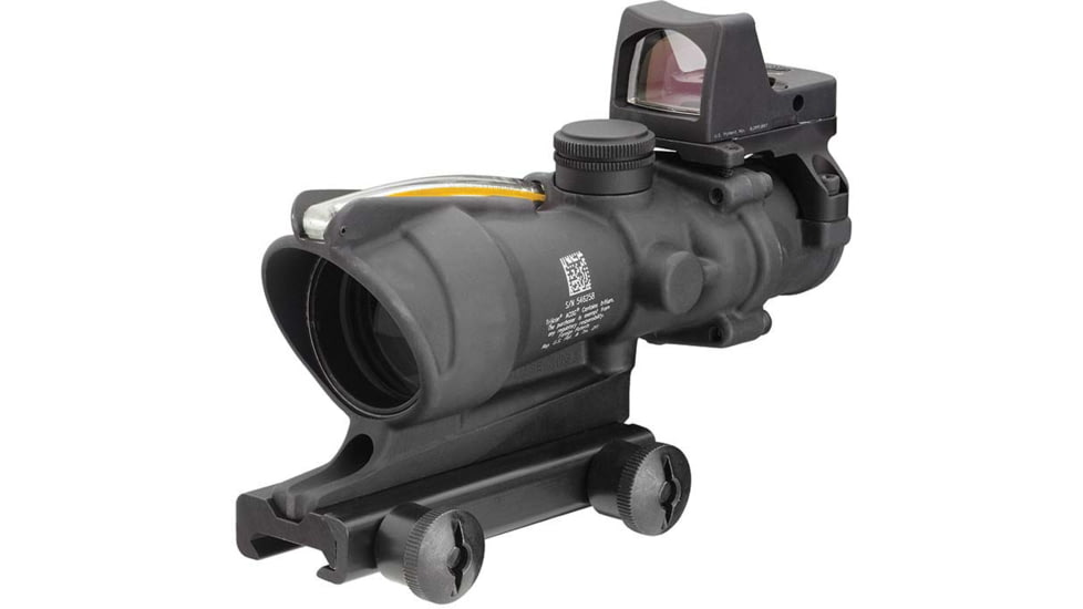Trijicon 4x32 ACOG Rifle Scope, Dual Illuminated Amber Crosshair .223 Reticle w/ Colt Knob Thumbscrew Mount &amp; LED 3.25 MOA Red Dot RMR Type 2, Black, 100551