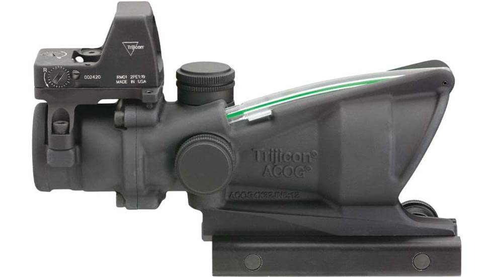 Trijicon 4x32 ACOG Rifle Scope, Dual Illuminated Green Chevron .223 Reticle w/ Colt Knob Thumbscrew Mount &amp; LED 3.25 MOA Red Dot RMR Type 2, Black, 100548