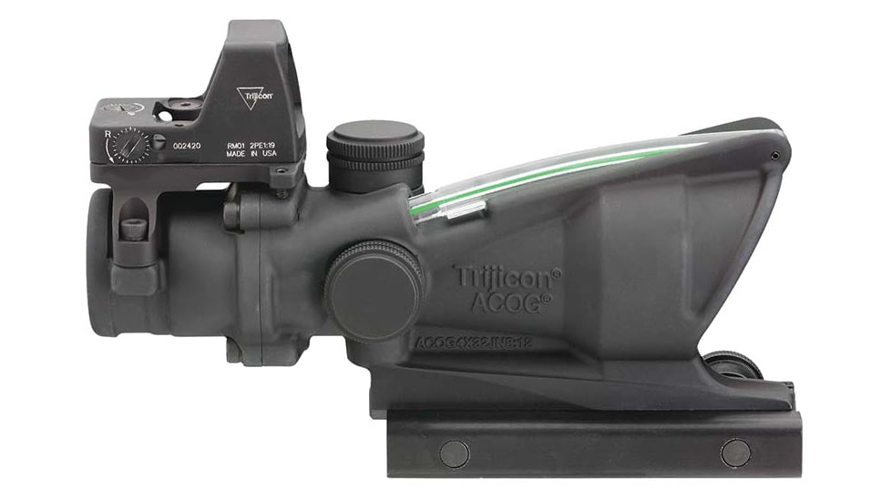 Trijicon 4x32 ACOG Rifle Scope, Dual Illuminated Green Crosshair .223 Reticle w/ Colt Knob Thumbscrew Mount &amp; LED 3.25 MOA Red Dot RMR Type 2, Black, 100552