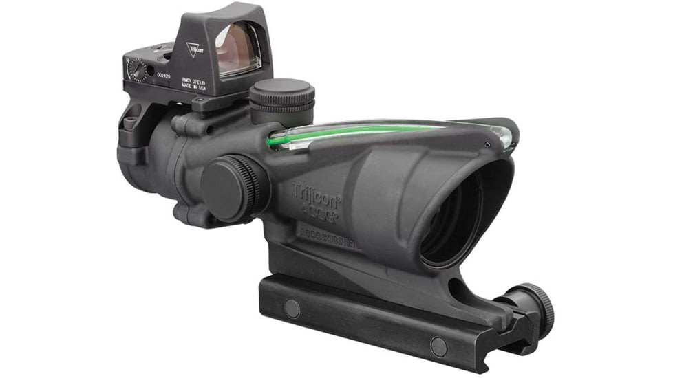 Trijicon 4x32 ACOG Rifle Scope, Dual Illuminated Green Crosshair .223 Reticle w/ Colt Knob Thumbscrew Mount &amp; LED 3.25 MOA Red Dot RMR Type 2, Black, 100552