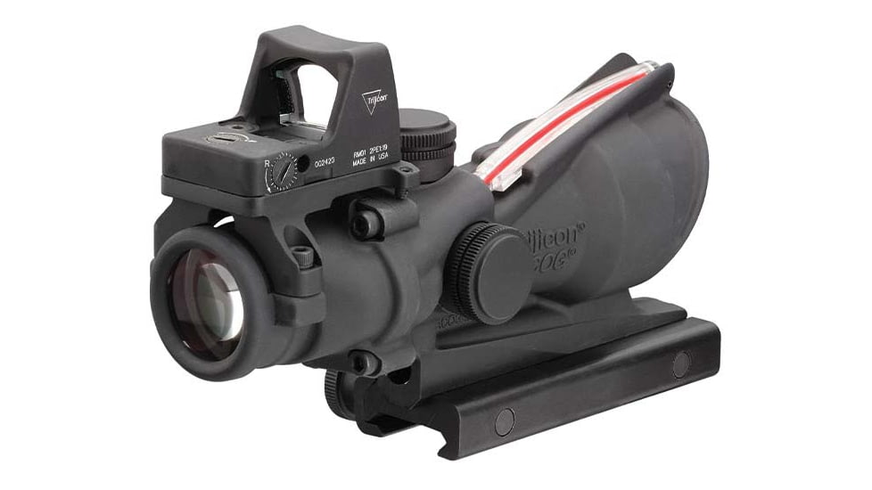 Trijicon 4x32 ACOG Rifle Scope, Dual Illuminated Red Chevron .223 Reticle w/ Colt Knob Thumbscrew Mount &amp; LED 3.25 MOA Red Dot RMR Type 2, Black, 100549