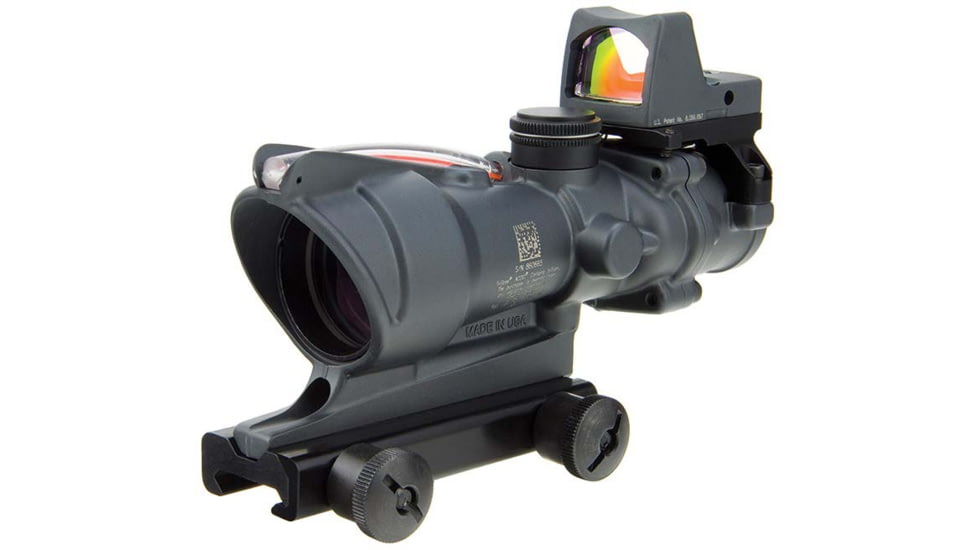 Trijicon 4x32 ACOG Rifle Scope, Dual Illuminated Red Chevron .223 Reticle w/ Colt Knob Thumbscrew Mount &amp; LED 3.25 MOA Red Dot RMR Type 2, Cerakote Gray, 100568