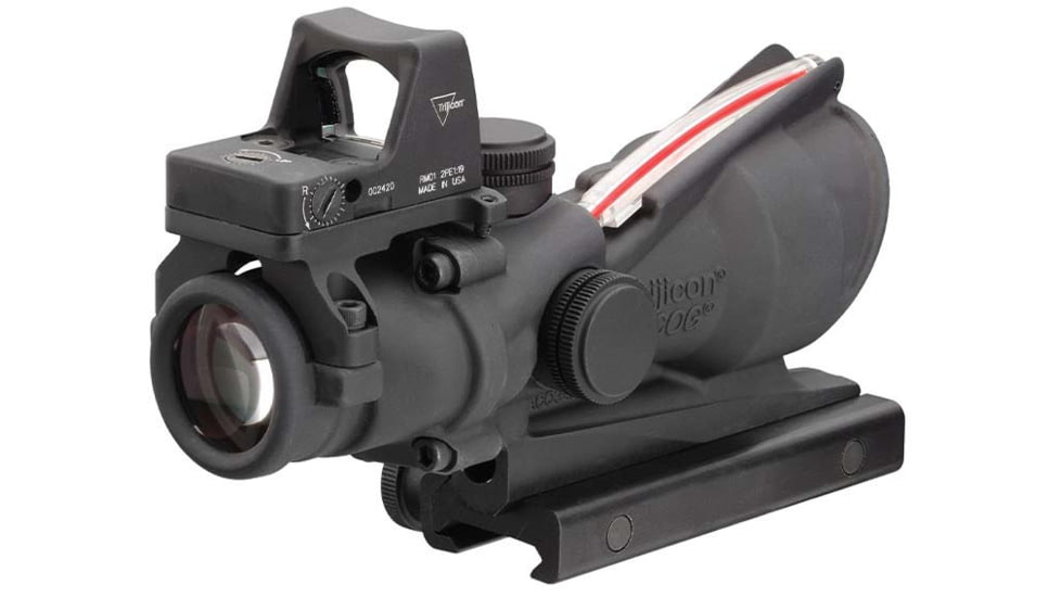 Trijicon 4x32 ACOG Rifle Scope, Dual Illuminated Red Crosshair .223 Reticle w/ Colt Knob Thumbscrew Mount &amp; LED 3.25 MOA Red Dot RMR Type 2, Black, 100550