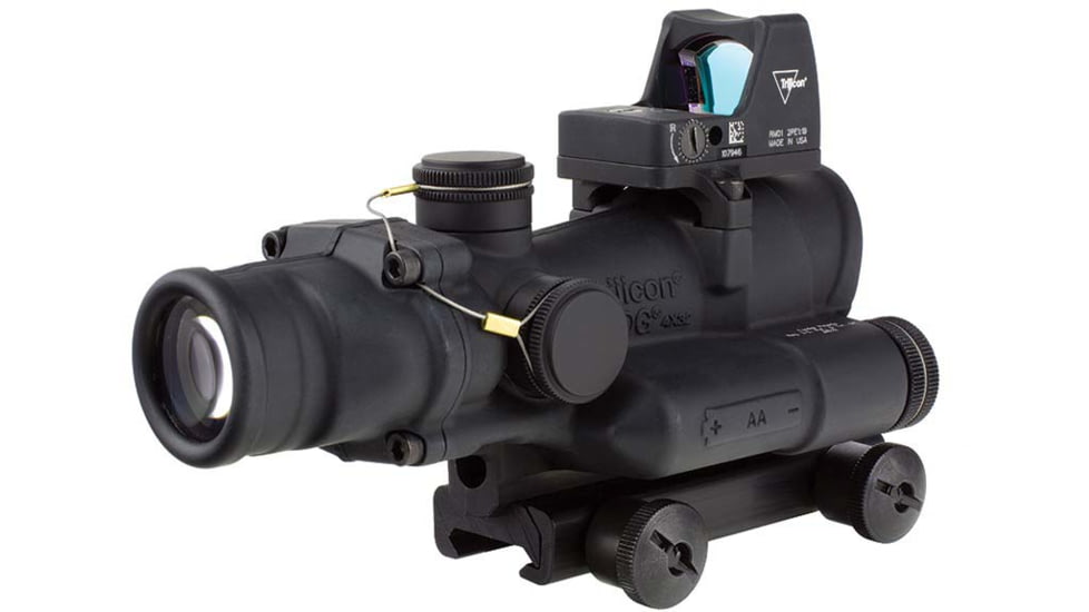 Trijicon 4x32 ACOG Rifle Scope, LED Red Crosshair .223 Reticle w/ Colt Knob Thumbscrew Mount &amp; LED 3.25 MOA Red Dot RMR Type 2, Black, 100558