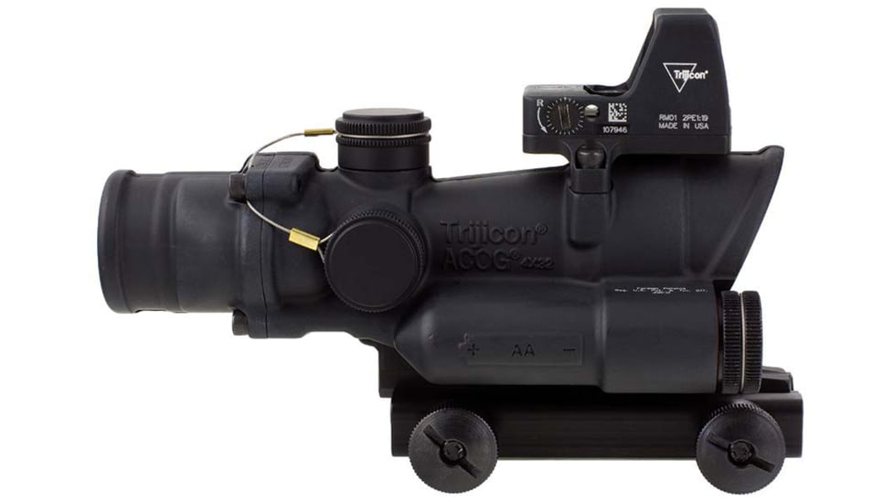 Trijicon 4x32 ACOG Rifle Scope, LED Red Crosshair .223 Reticle w/ Colt Knob Thumbscrew Mount &amp; LED 3.25 MOA Red Dot RMR Type 2, Black, 100558
