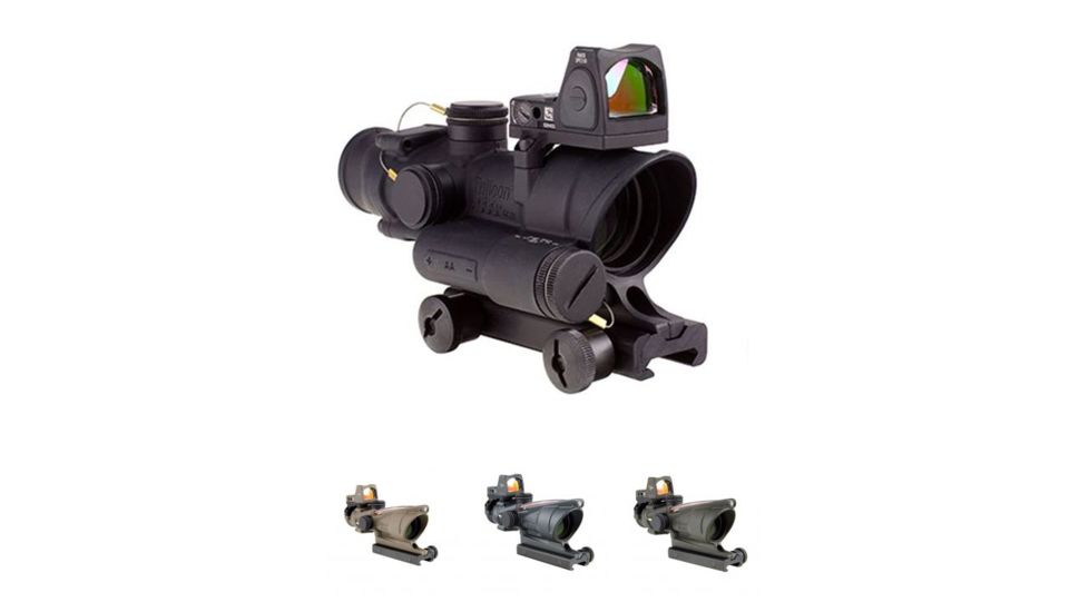 Trijicon 4x32 ACOG Rifle Scope w/ Colt Knob Thumbscrew Mount and Red Dot RMR, Black, Flat Dark Earth, Gray, OD Green