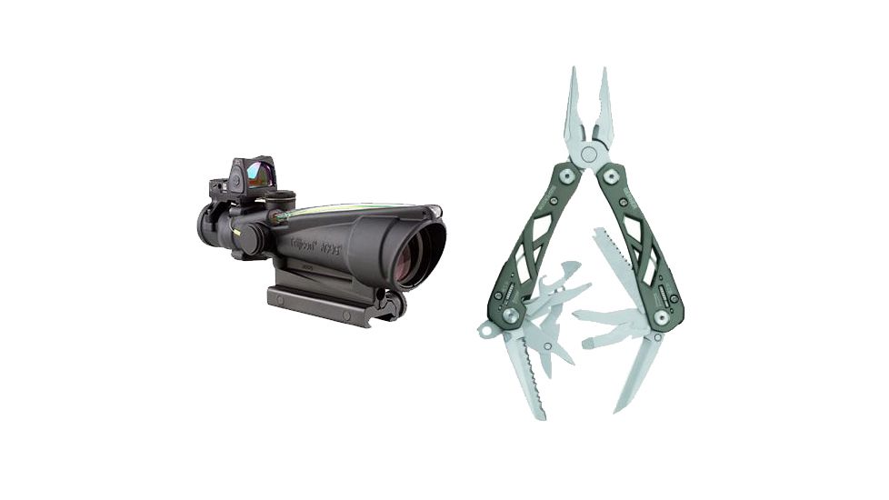 Trijicon ACOG 3.5x35 Dual Illuminated Green Chevron .223 Ballistic Reticle with TA51 Mount Adjustable LED RMR 3.25 MOA Red Dot Sight, Black 100238 w/ FREE Gerber Suspension Multi-Plier w/ Open Frame