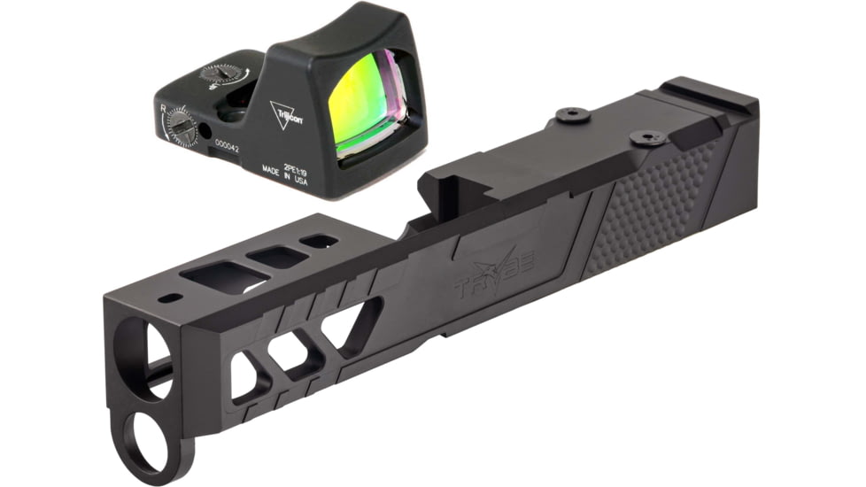Trijicon RM01 RMR Type 2 LED 3.25 MOA Red Dot Sight, Black and TRYBE Defense Pistol Slide, Glock 26, Gen 3/4, RMR Cut, Version 2, Black Cerakote