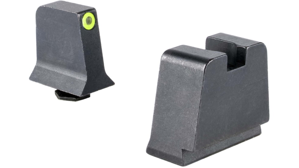 Trijicon Suppressor/Optic Height Sight Set, Yellow Front/Metal Rear &amp; Green Front Lamp, Glock  42, 43, 43x, 43e, 48, Black, 601147