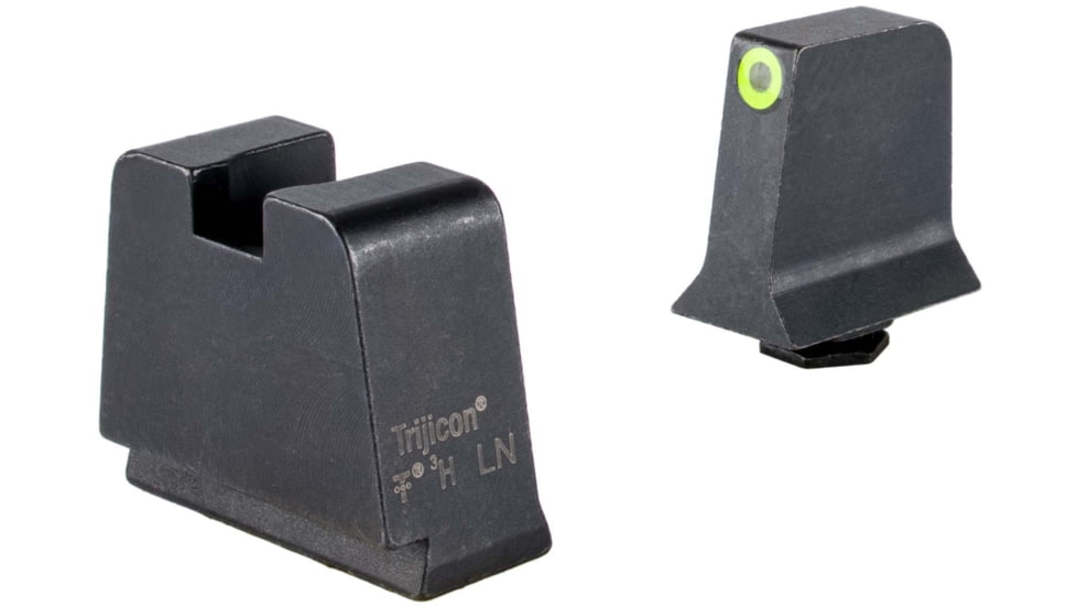 Trijicon Suppressor/Optic Height Sight Set, Yellow Front/Metal Rear &amp; Green Front Lamp, Glock  42, 43, 43x, 43e, 48, Black, 601147