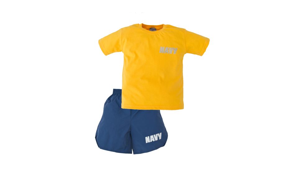 Trooper Clothing Kids Navy PT 2 Piece Shirt/Shorts Set,Large, Gold and Navy Blue, Large (14-16) 501-L