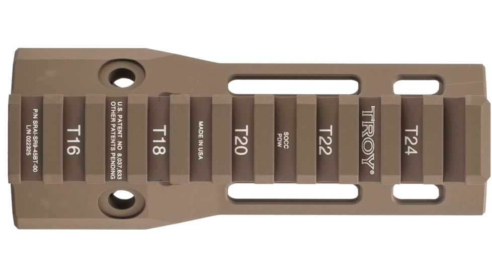 Troy Battlerail, SOCC 9mm, 4.5in, Special Ops M-LOK Compatible, Low Profile, Mil-Spec Hard Coat Anodized, Flat Dark Earth, SRAI-SR9-45FT-00