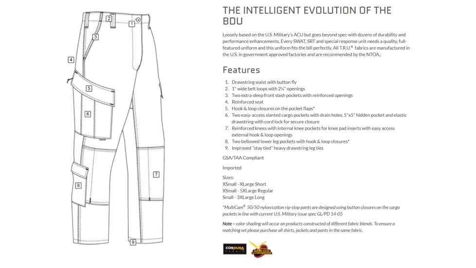 TRU-SPEC Tactical Response Poly/Cotton Ripstop Pants - Mens, Khaki, Extra Small, Regular, 1287002