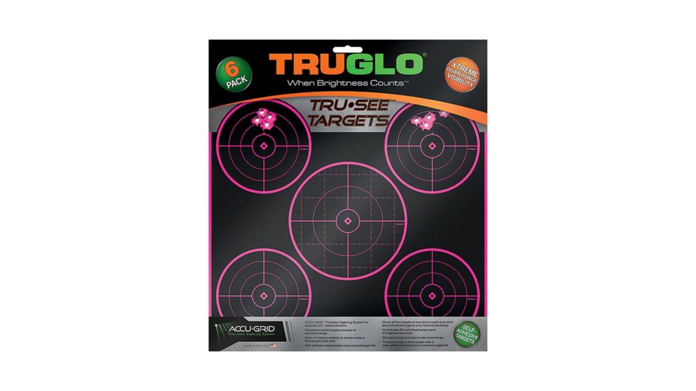 TruGlo TRU-SEE Splatter Target 5-Bullseye, 12x12, Pink, 6 Pack, TG-TG11P6