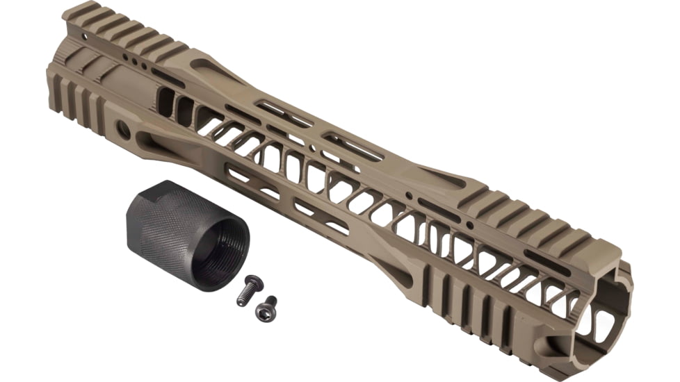 TRYBE Defense AR-15 M-LOK Extra Lightweight Quad Handguard w/ Cut Rail, 12in, Flat Dark Earth, HDG12QCR-FDE