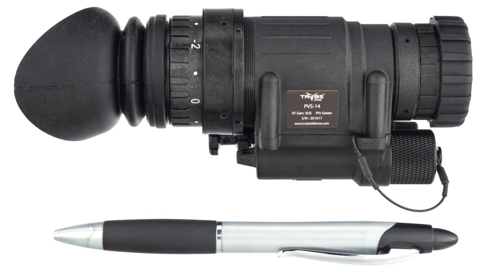 TRYBE Optics PVS-14 Night Vision Monocular, GEN 2, Green Phosphor, Photonis Tube, 57-64 lp/mm, Regular, Charcoal, TRYBEPVS14G-G2