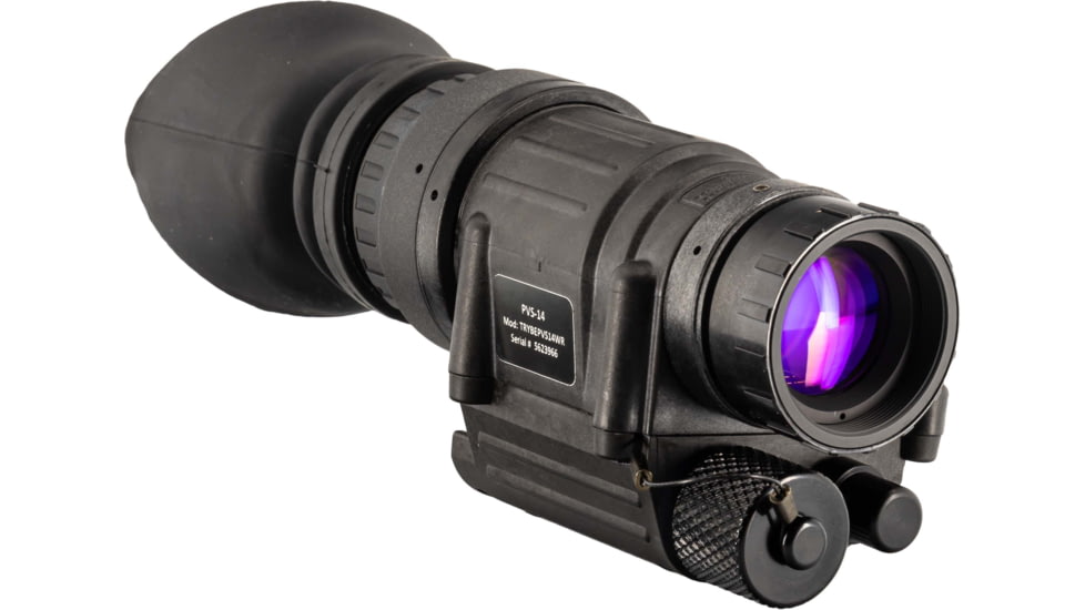 TRYBE Optics PVS-14 Night Vision Monocular, GEN 3, White Phosphor, Min 1600 FOM, 64-72 lp/mm, Regular, Black, TRYBEPVS14WR