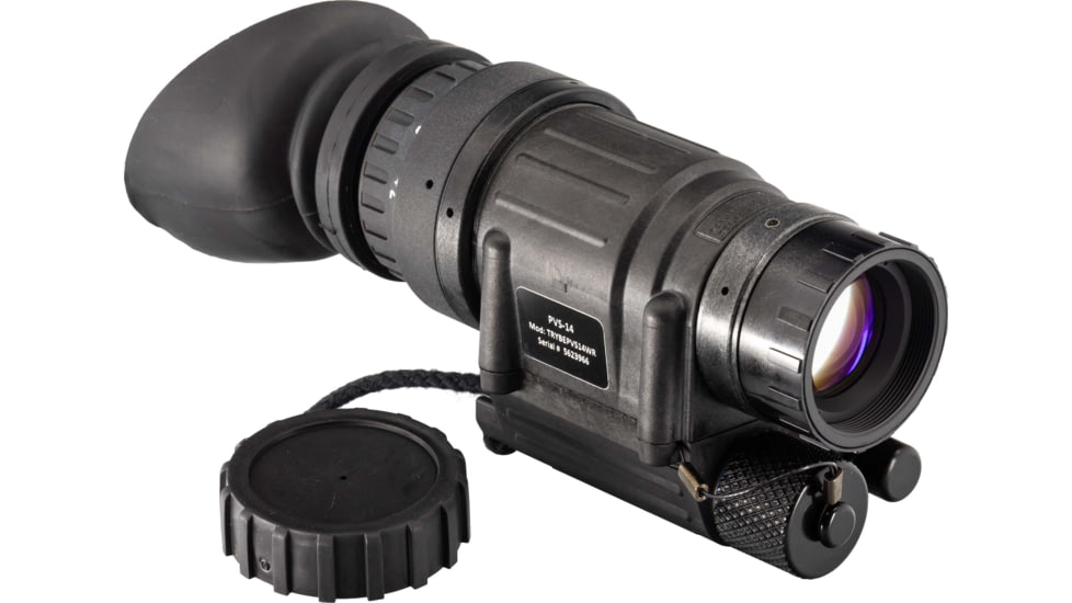 TRYBE Optics PVS-14 Night Vision Monocular, GEN 3, White Phosphor, Min 1600 FOM, 64-72 lp/mm, Regular, Black, TRYBEPVS14WR