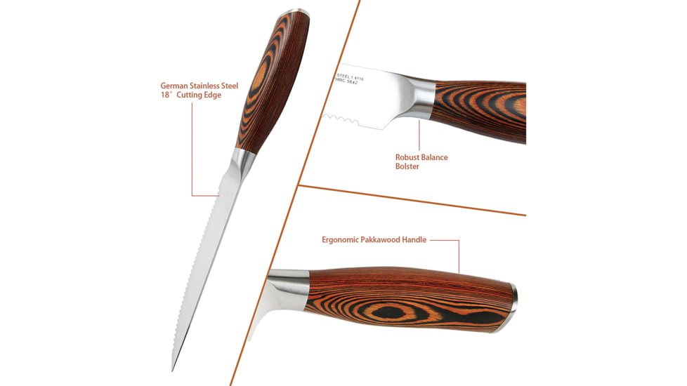 Tuo Cutlery 4-Piece Steak Set, 9.63in Overall, 5in Satin Serrated 1.4116 Stainless Blade, Brown Wood Handle, TC0723