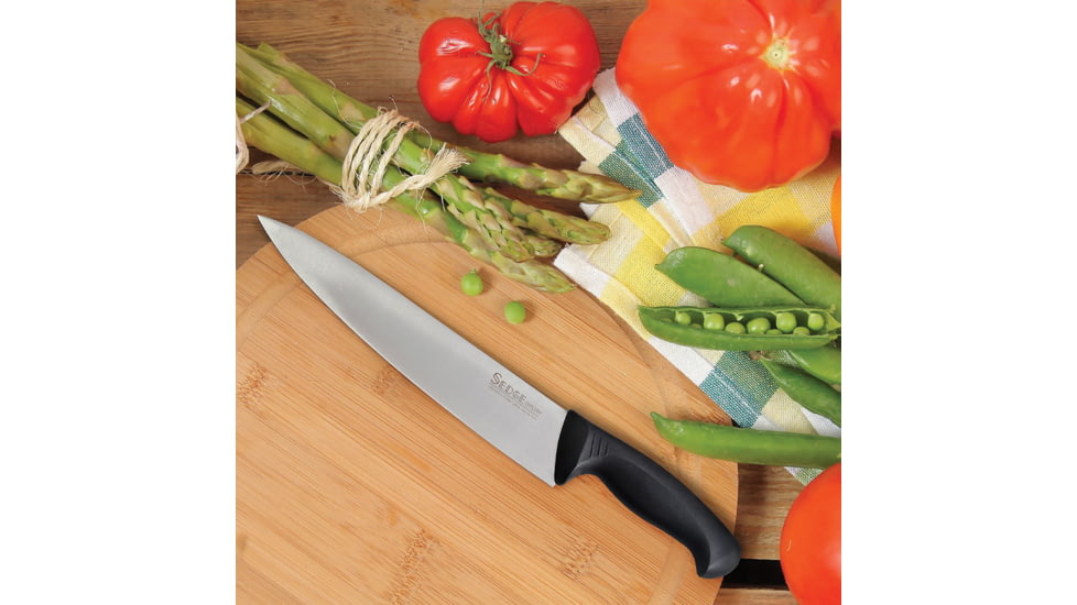 Tuo Cutlery 10in Sedge Chef's Knife, 15in Overall, 10in Satin Finish X50CrMoV15 Stainless Blade, Black Synthetic Handle, SP001