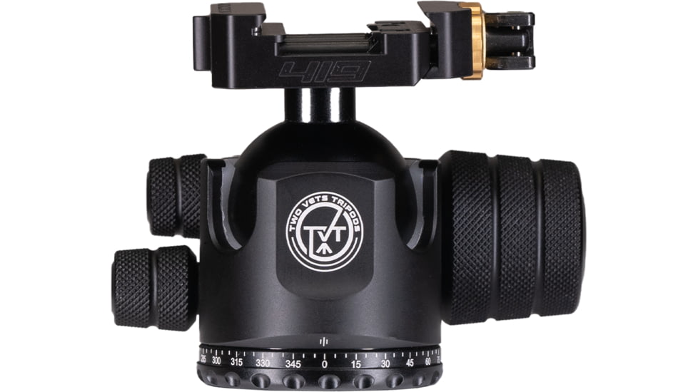 Two Vets Tripods Inc 44MM Dual Tension Ballhead w/Arcalock Dual Clamp, Arca Swiss and Picatinny, Black, 3in, 850044845279
