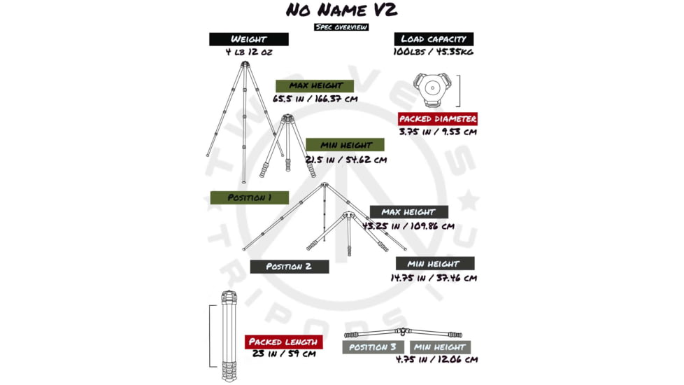 Two Vets Tripods Inc No Name V2 Tripod, Carbon Fiber/Black, 23-65.5in, NONAMEV2