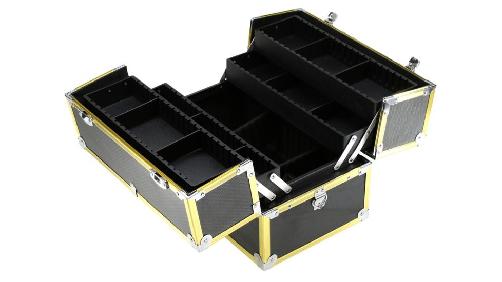 TZ Case Aluminum-Framed Makeup Case, Gold/Black, 14.25 x 9 x 9.25in, AB-16 GBD