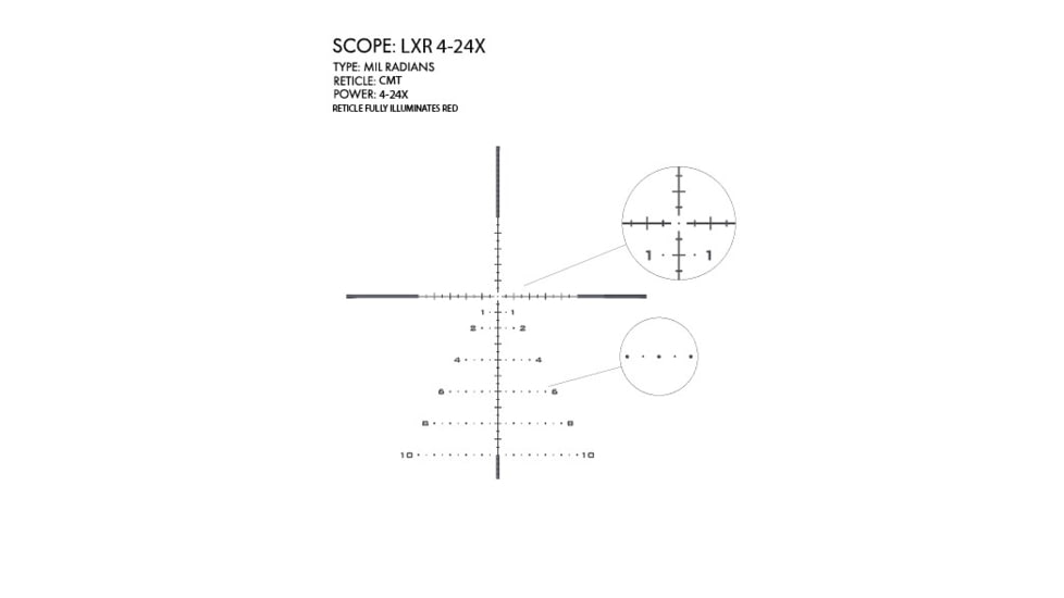 U.S. Optics LXR 4-24x56mm 34 mm Tube Rifle Scope, First Focal Plane, CMT Reticle, Matte Black, LXR 4-24 CMT
