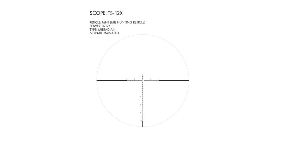 U.S. Optics TS-12X Rifle Scope, 3-12x52mm, 30mm Tube, FFP, MHR Non-Lit Reticle, 1/10 MIL Elevation/ Windage Adjustment, Black, Small, TS-12X MHR