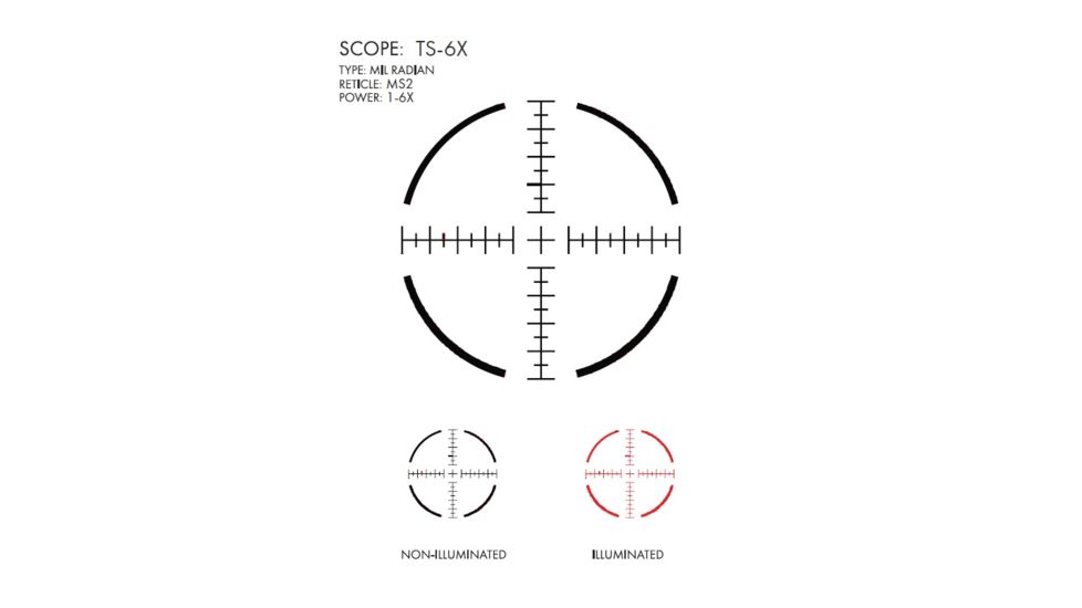 U.S. Optics TS-6X Rifle Scope, 1-6x24mm, 30mm Tube, First Focal Plane, Digital Red Illuminated MS2 Reticle, Matte Black, TS-6X MS2