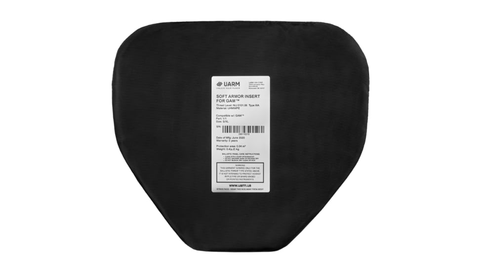 UARM Soft Armor Insert for GAM Groin Armor Module, Type IIA Threat Level, Black, One Size, SAGAM2A