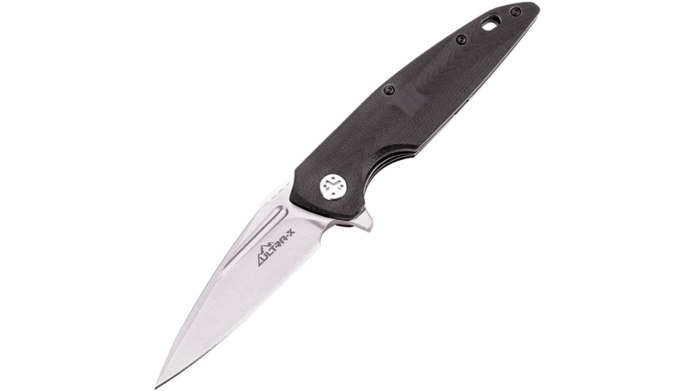 Ultra-X Bat Linerlock Black Folding Knife, 3.5 satin finish D2 tool steel blade, Black G10 handle, UXHK211L
