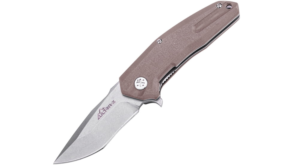 Ultra-X Cobra Linerlock Tan Folding Knife, 3 stonewash finish 440C stainless blade, Desert tan G10 handle, UXHK215F