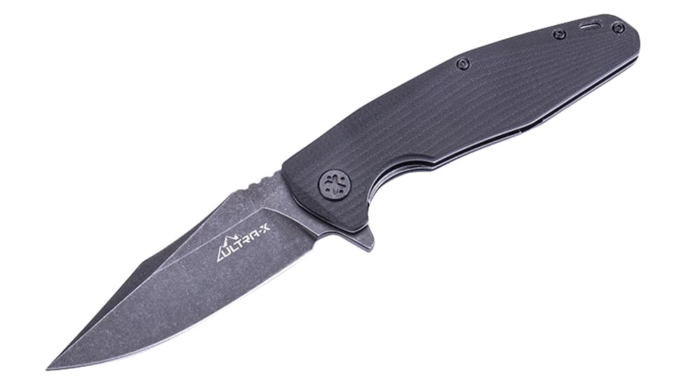 Ultra-X Hugger Linerlock Black Folding Knife, 3.5 black stonewash finish 440C stainless blade, Black G10 handle, UXHK210H
